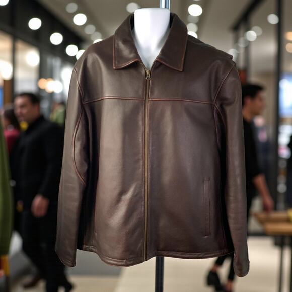 G III Apparel Mens Leather Jacket XL Brown Aviator Classic Coat - Picture 1 of 16